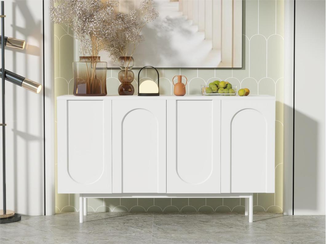 Modern dressoir met verstelbare planken - deuren met boogpatroon - MDF - Wit