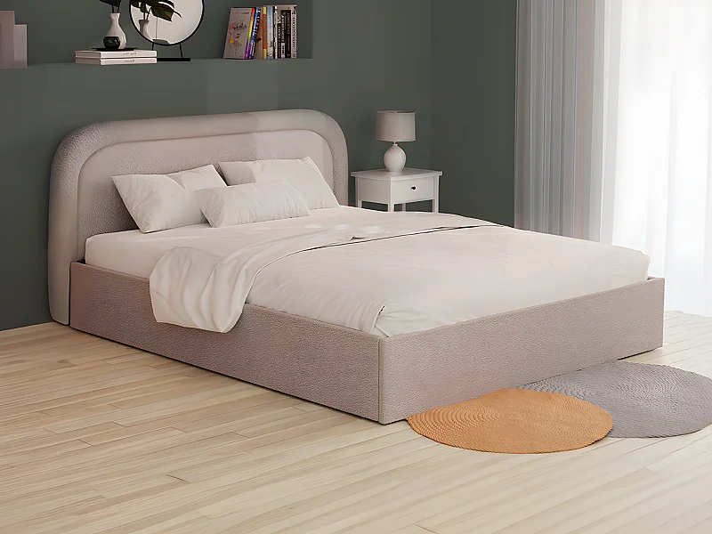 Canapé abatible 200 x 200 cm - Tela rizada - Beige + Colchón - FIREZA