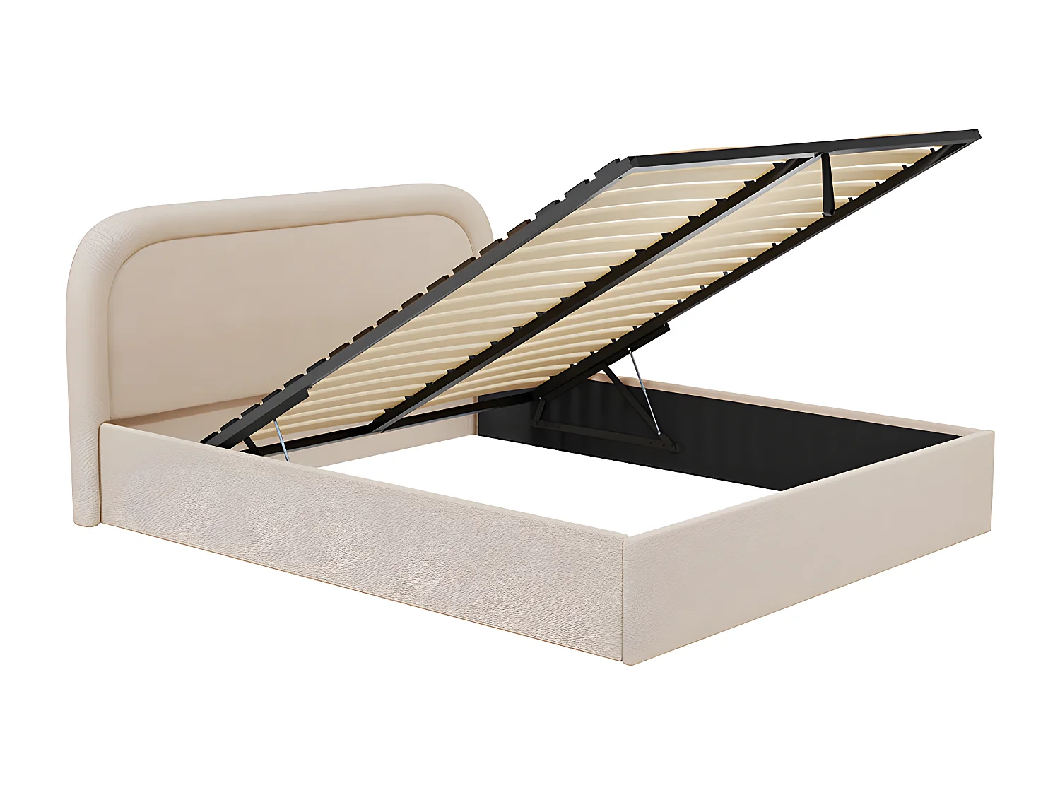 Łóżko ze skrzynią 200 x 200 cm – Bukla – Beżowe + Materac – FIREZA