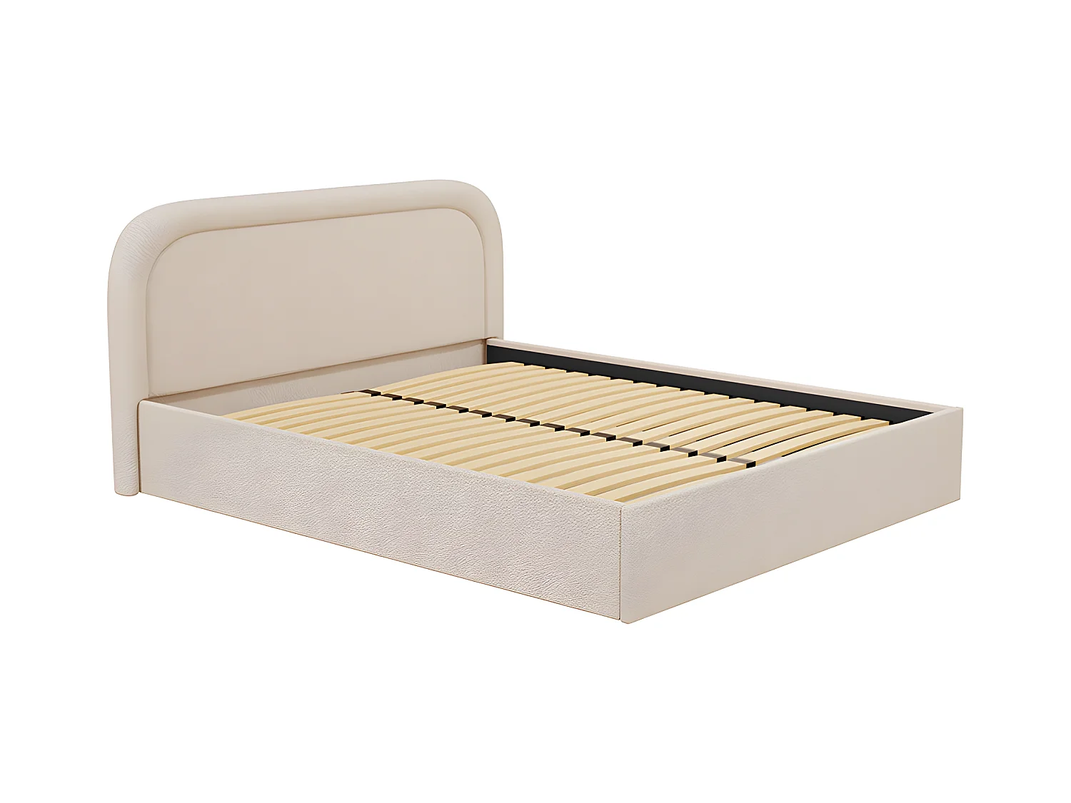 Lit coffre 200 x 200 cm - Tissu bouclette - Beige + Matelas - FIREZA