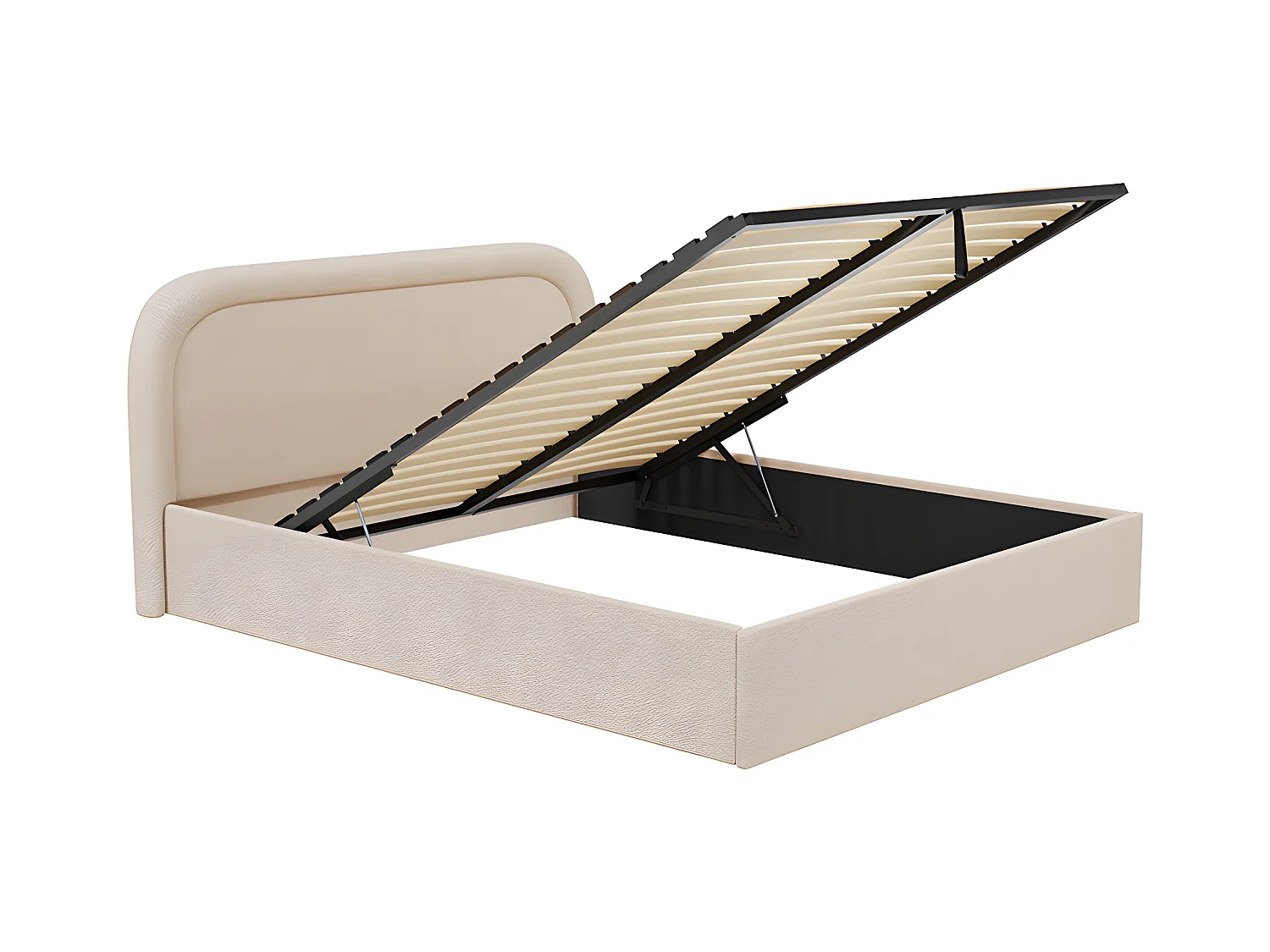 Lit coffre 200 x 200 cm - Tissu bouclette - Beige + Matelas - FIREZA