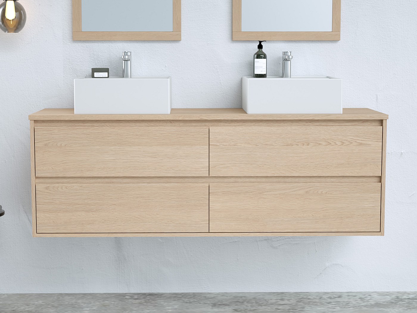 Meuble de salle de bain, double vasque à poser et miroirs, placage