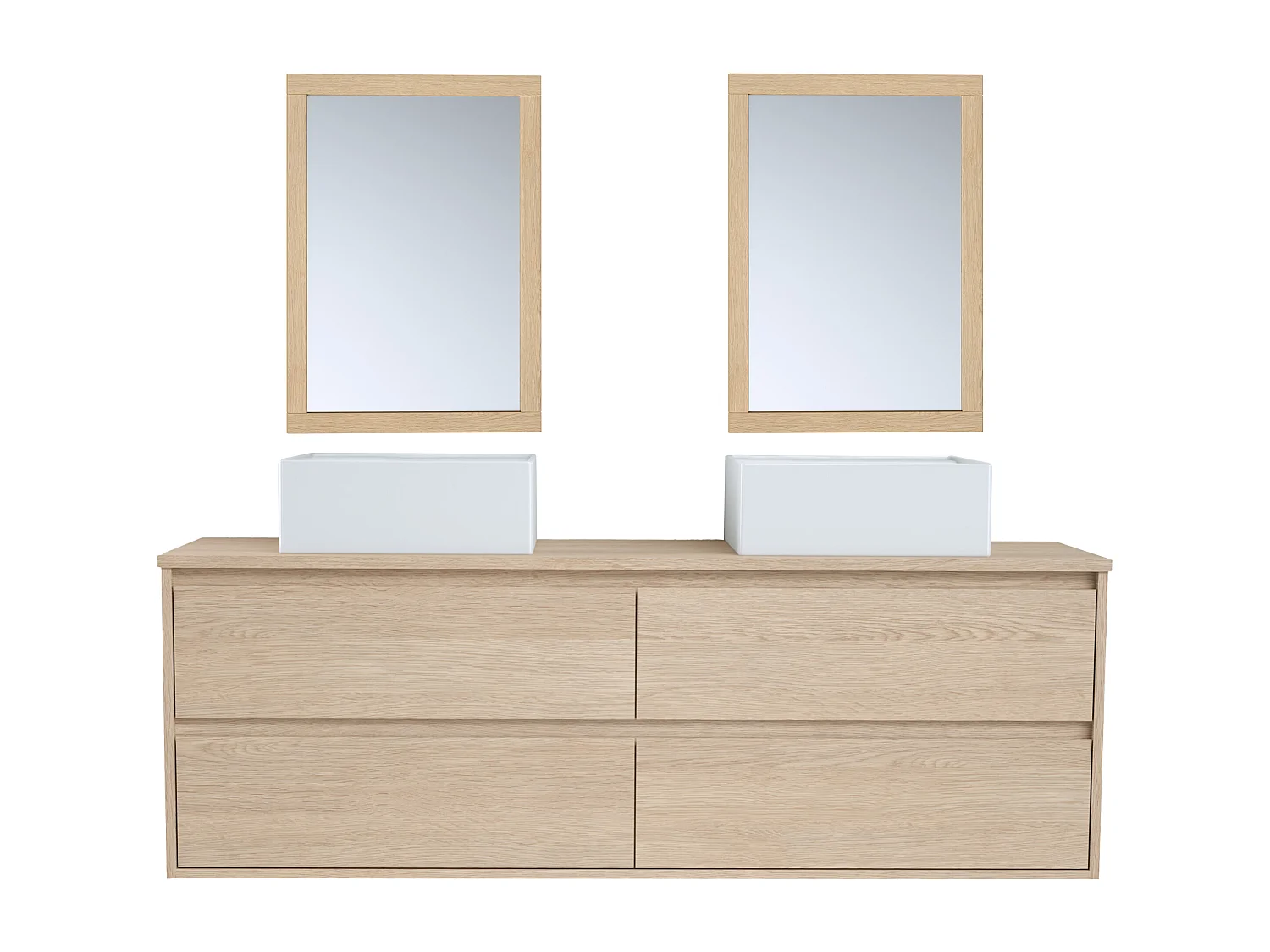 Móvel de casa de banho com lavatório duplo de pousar em cerâmica e espelho, folha de carvalho, 150 cm - MILIPAM