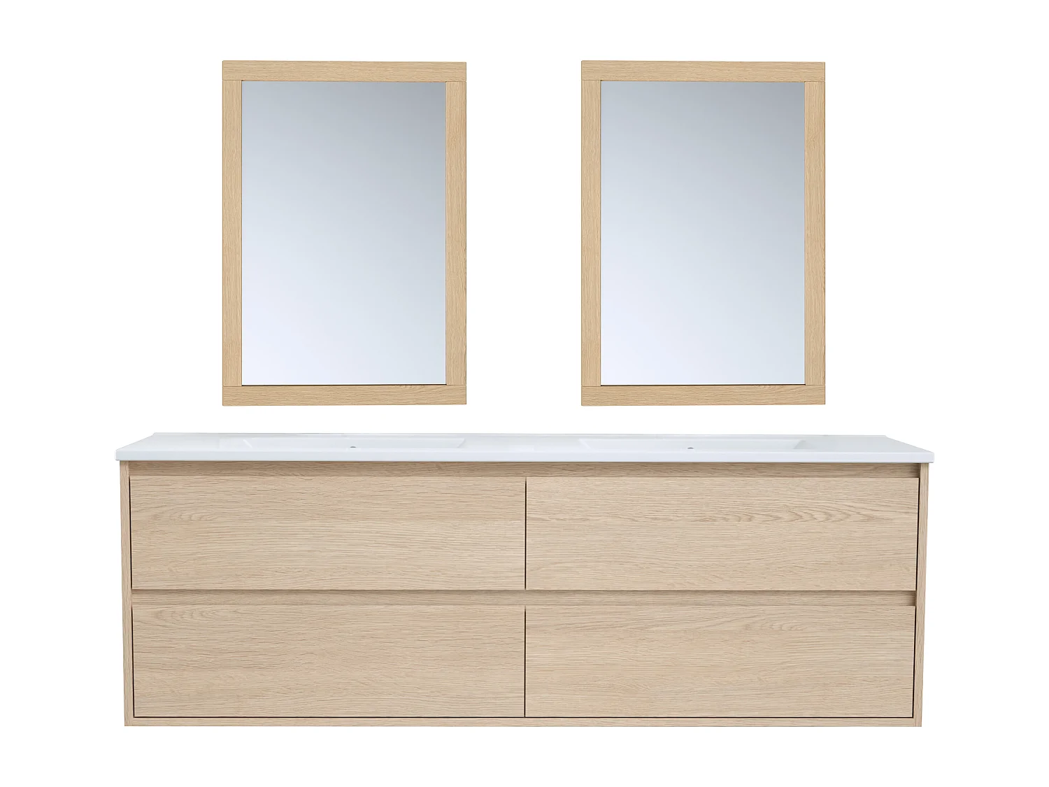 Meuble de salle de bain avec vasque à encastrer et miroir - Placage chêne - 150 cm - MILIPAM