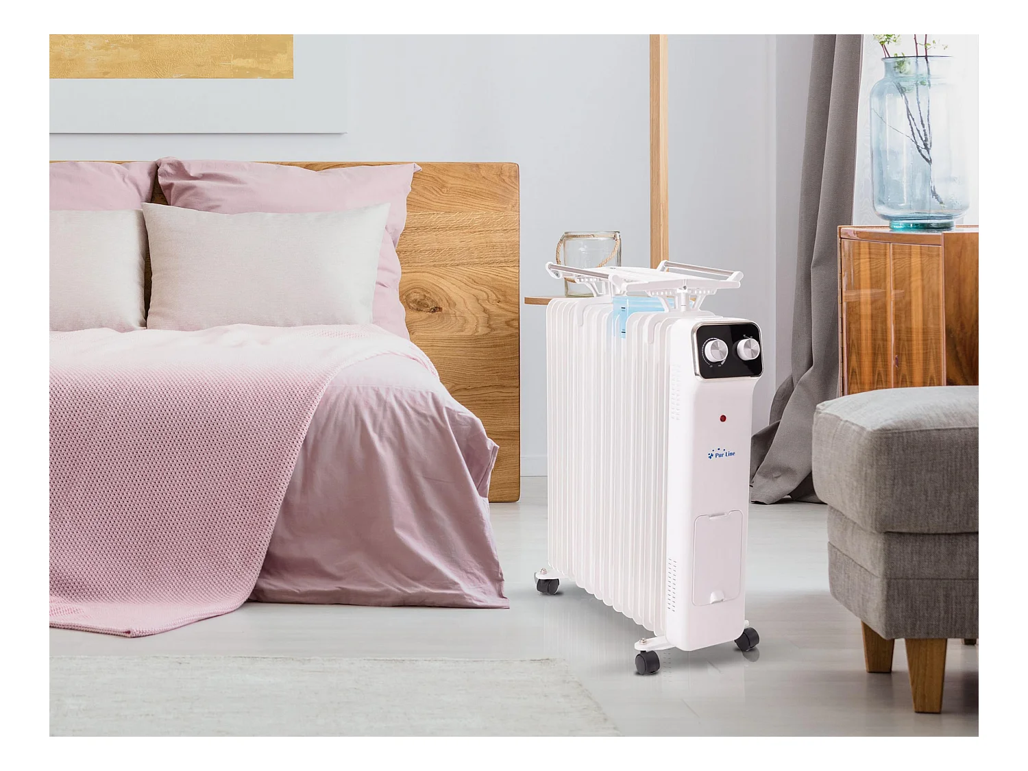 Radiateur d'huile blanc avec réservoir d'humidification