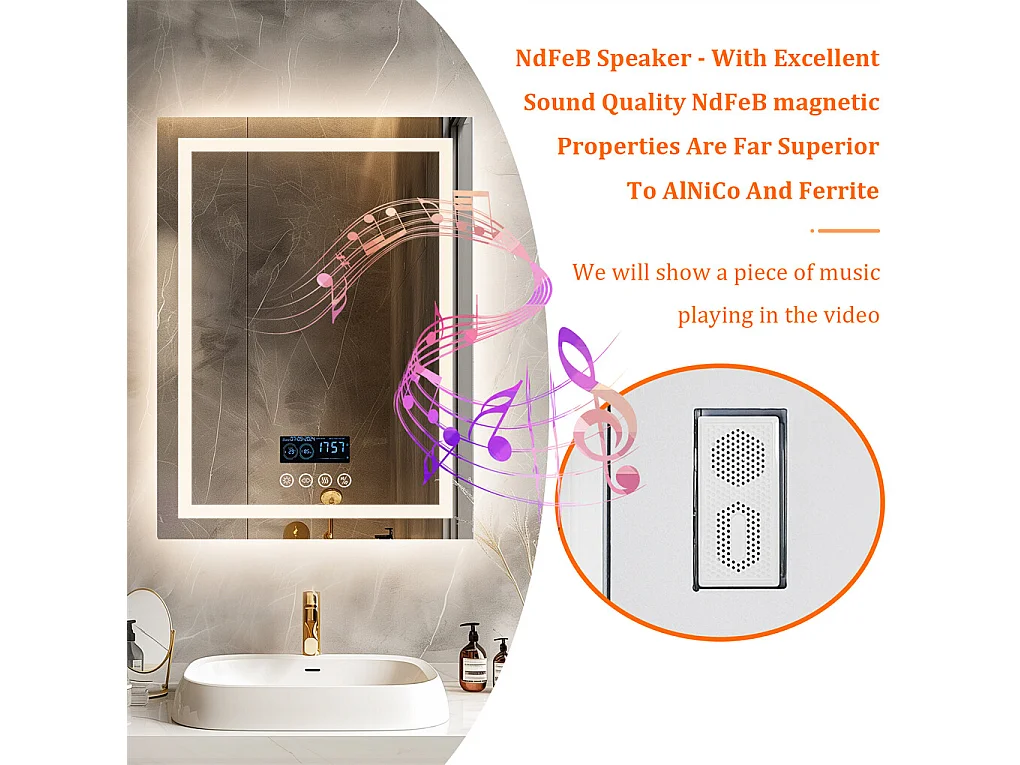 Espejo de baño rectangular iluminado con LED regulable y 4 botones táctiles - antivaho - 80x60cm