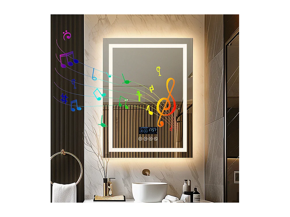 Miroir de salle de bain lumineux rectangulaire avec LED à luminosité variable et 4 touche sensitive - anti buée - 90x70cm