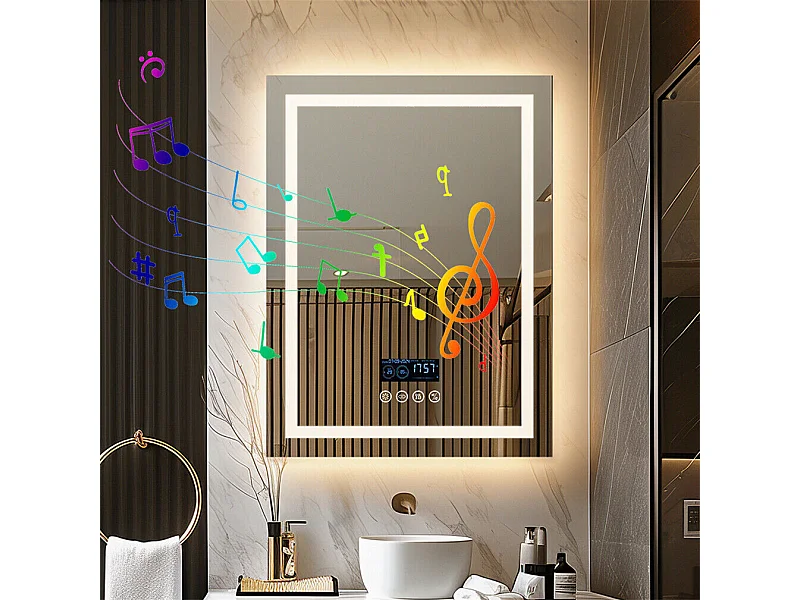 Miroir de salle de bain lumineux rectangulaire avec LED à luminosité variable et 4 touche sensitive - anti buée - 90x70cm