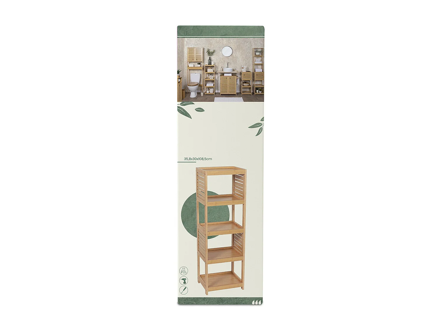 Meuble Etagère de rangement 5 niveaux H 108.5 cm - Naturel