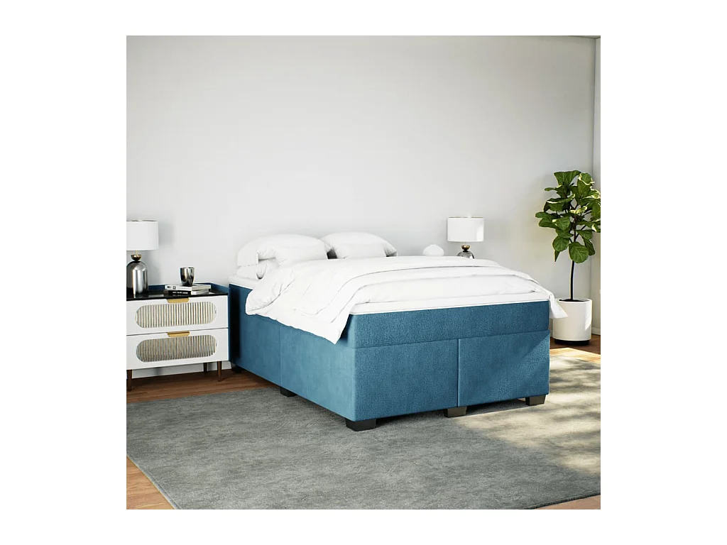 Sommier à lattes de lit et matelas Bleu foncé 140x190cm Velours