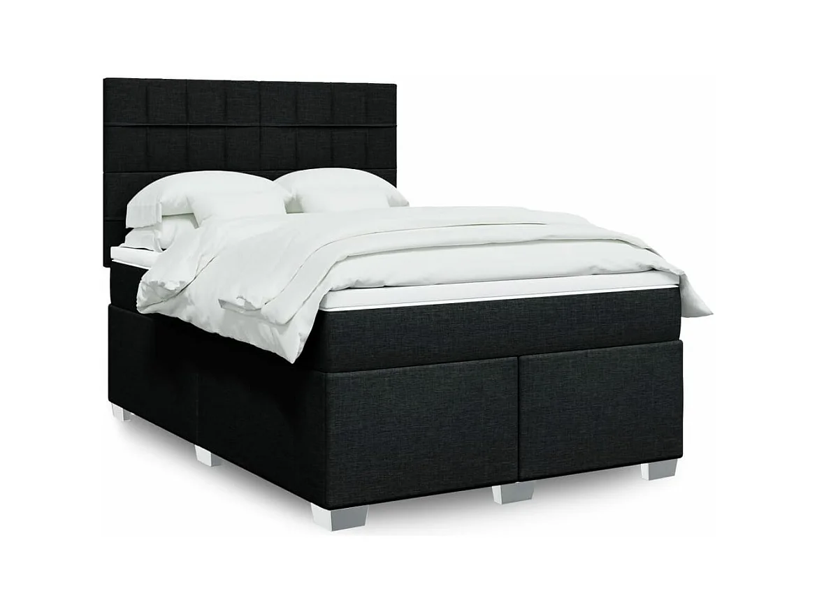 Sommier à lattes de lit avec matelas Noir 140x200 cm Tissu