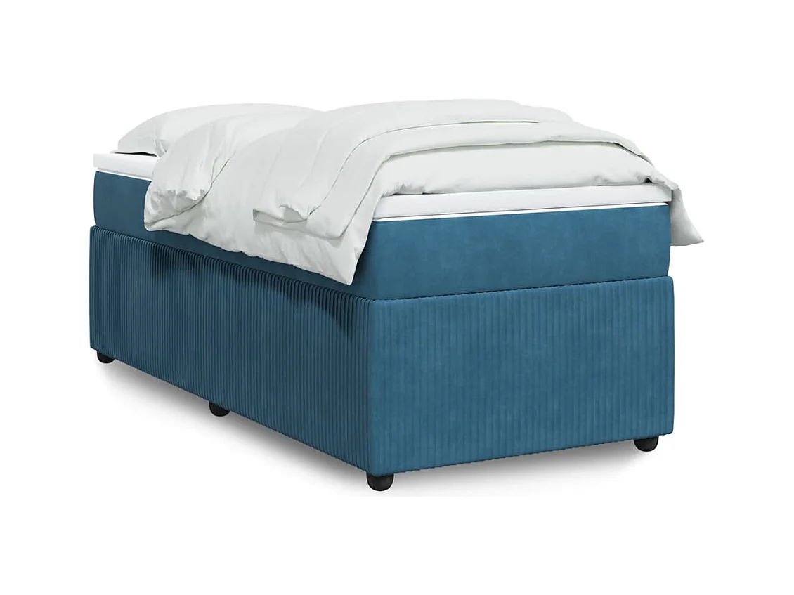 Cama box spring con colchón terciopelo azul oscuro 90x190 cm