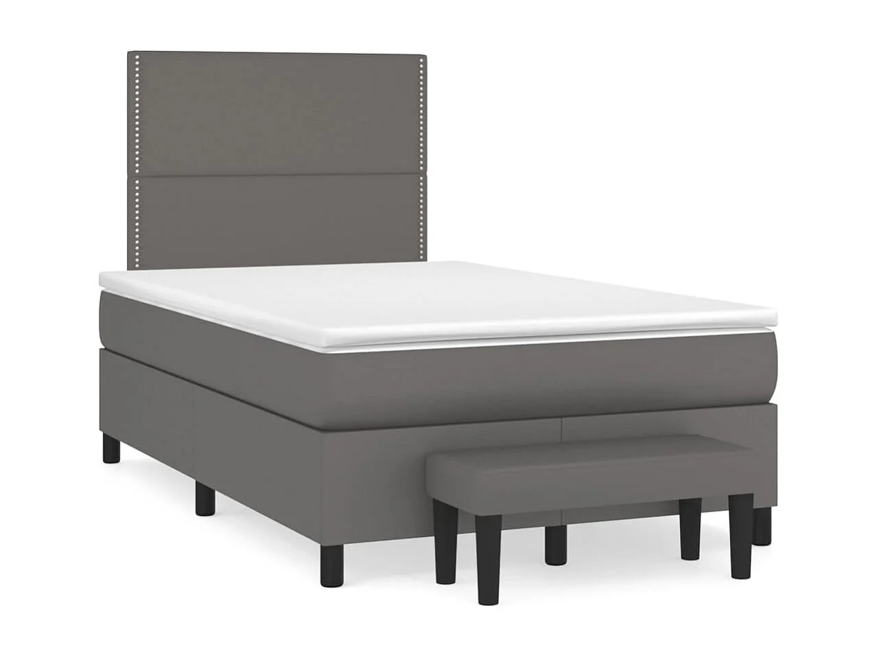 Cama box spring con colchón cuero sintético gris 120x190 cm