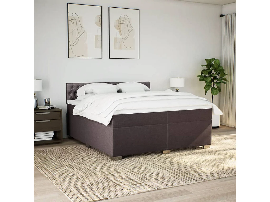 Cama com molas/colchão 200x200 cm tecido castanho-escuro
