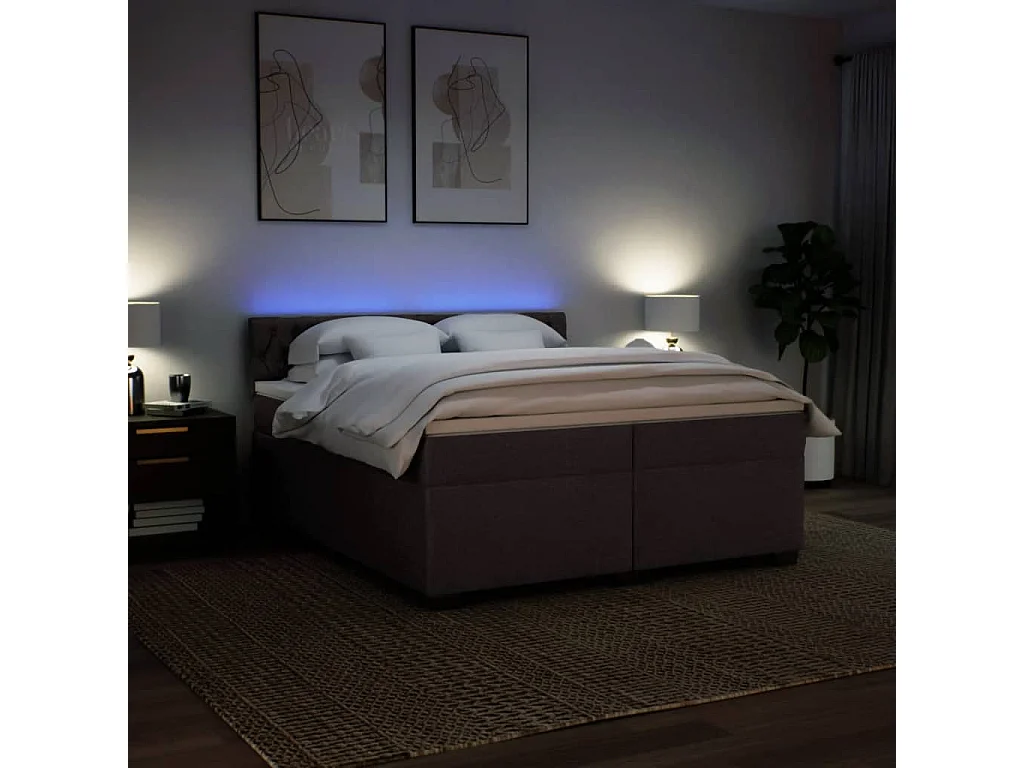 Cama box spring con colchón tela marrón oscuro 200x200 cm