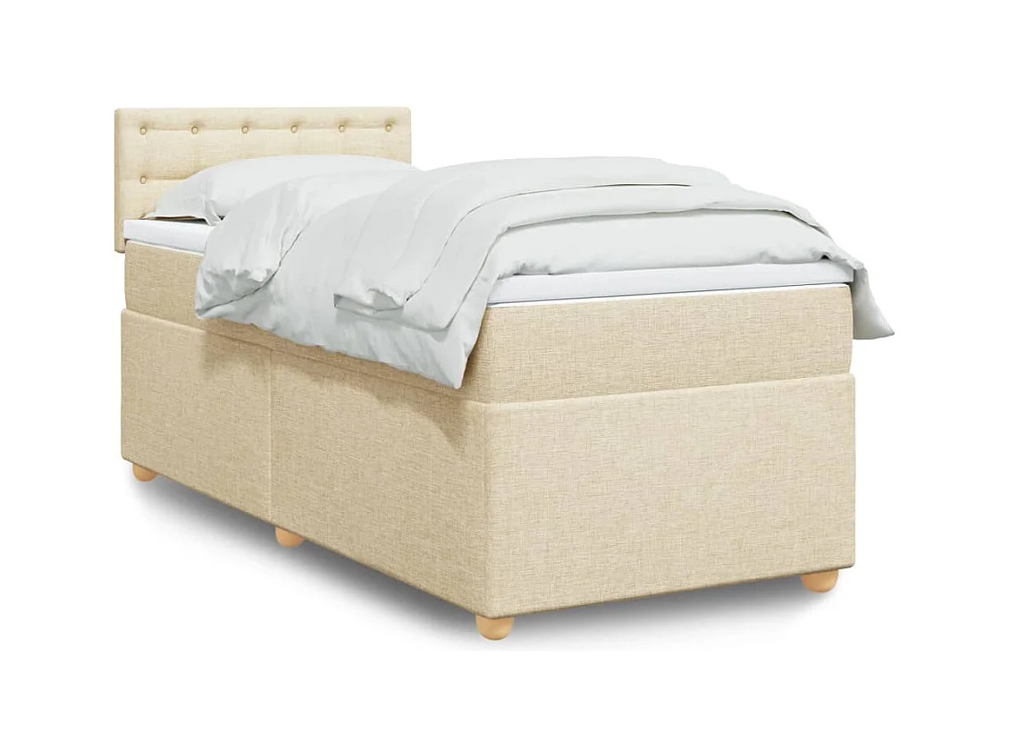 Cama box spring con colchón tela color crema 90x190 cm