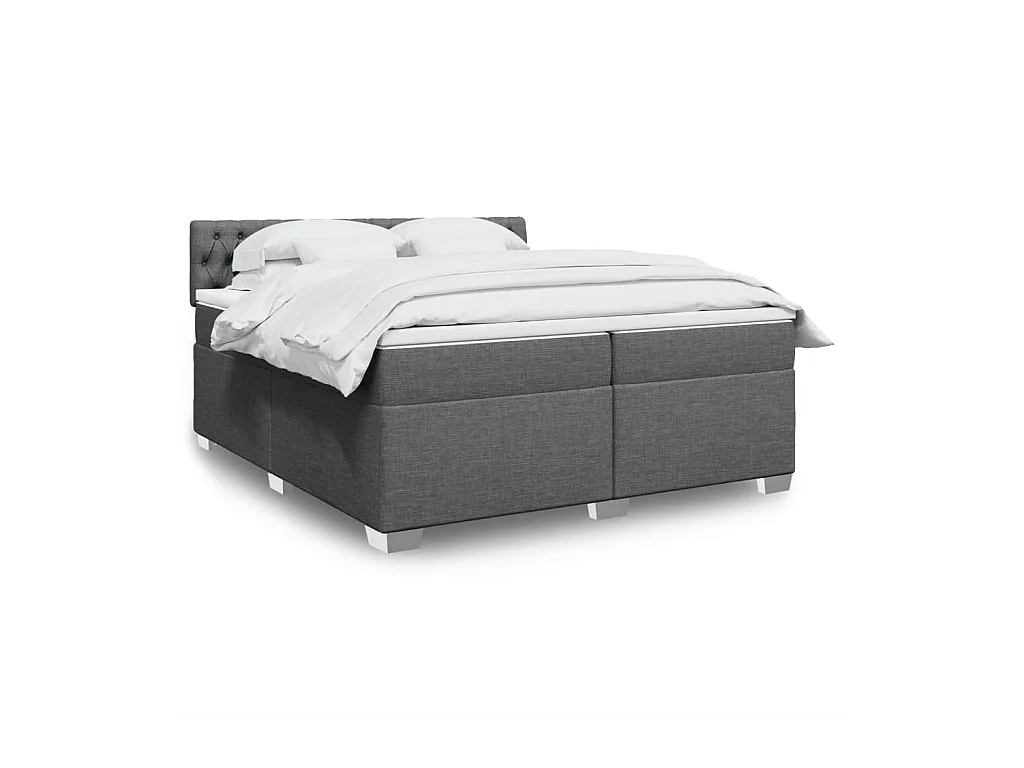 Cama box spring con colchón tela gris oscuro 200x200 cm