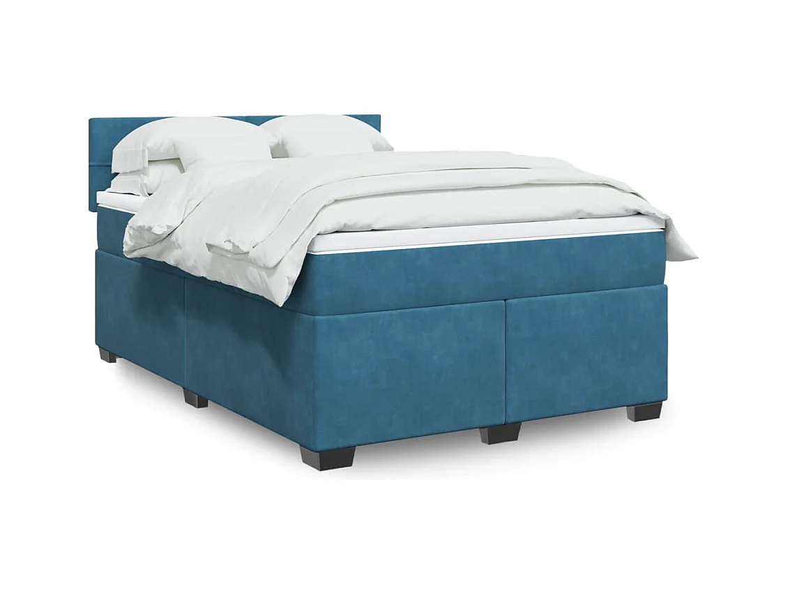 Cama box spring con colchón terciopelo azul 140x190 cm