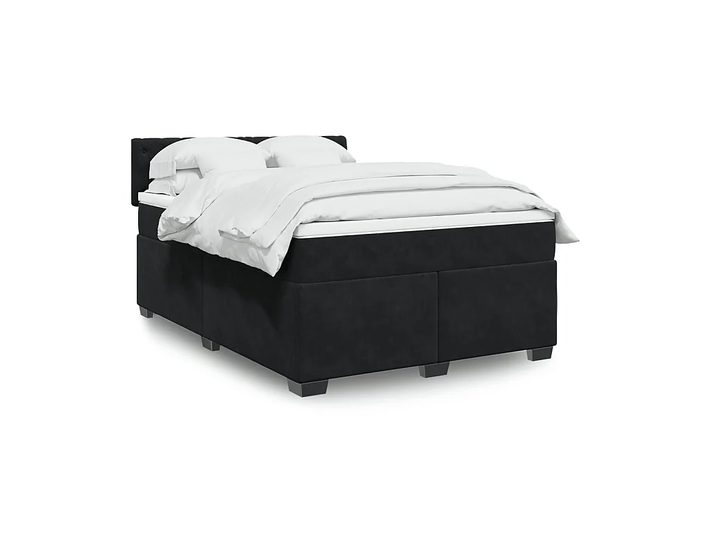 Cama box spring con colchón terciopelo negro 160x200 cm
