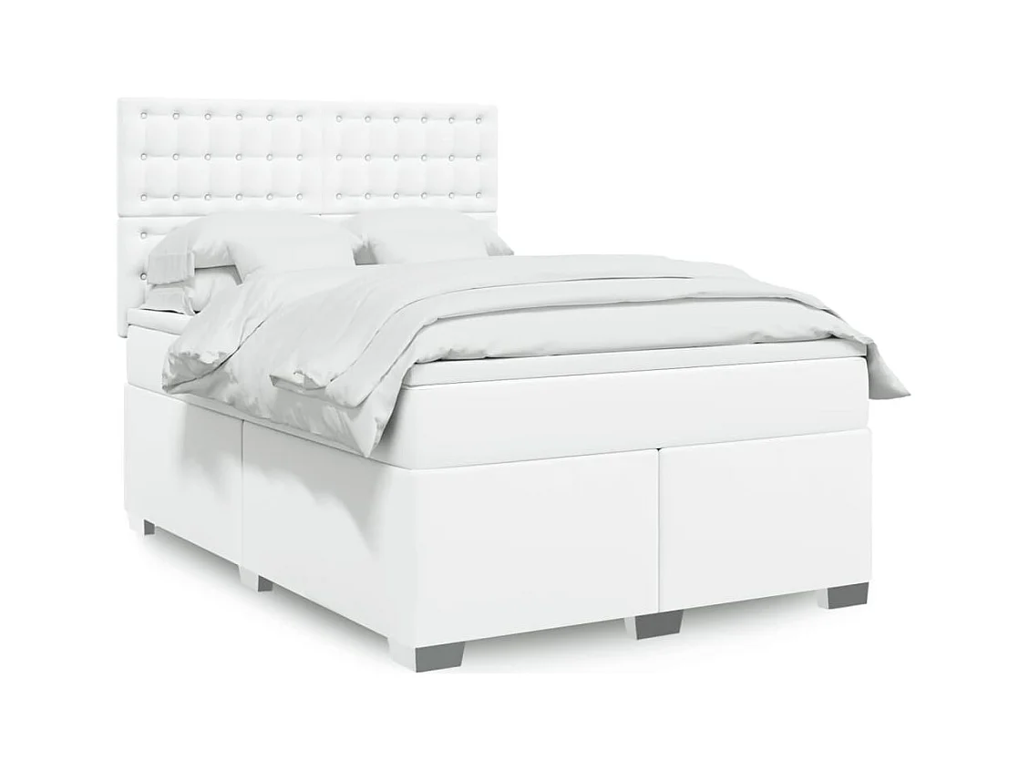 Cama com molas/colchão 140x200 cm couro artificial branco