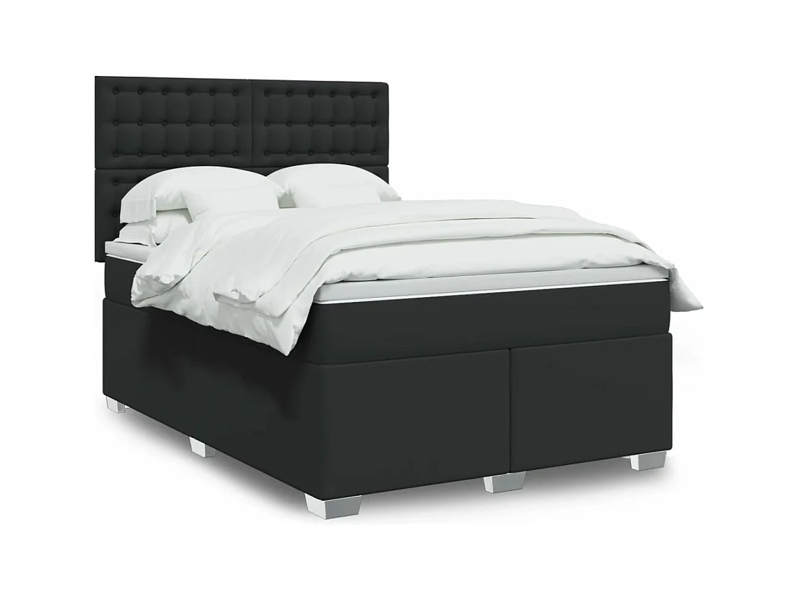 Sommier à lattes de lit avec matelas Noir 140x190 cm Similicuir