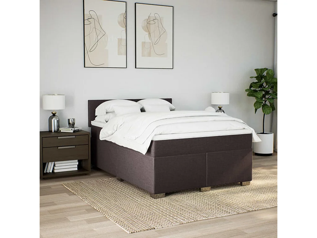 Cama box spring con colchón tela marrón oscuro 140x200 cm