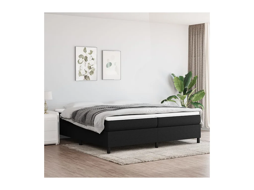 Sommier à ressorts de lit Noir 200x200 cm Tissu