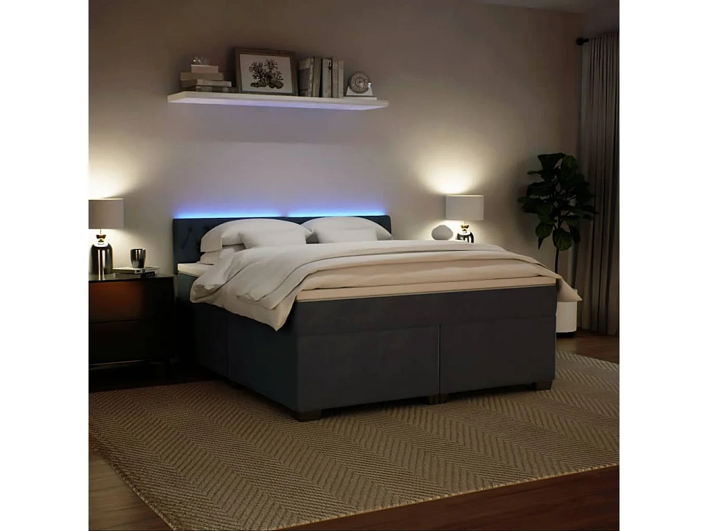 Cama com molas/colchão 180x200 cm veludo cinzento-escuro