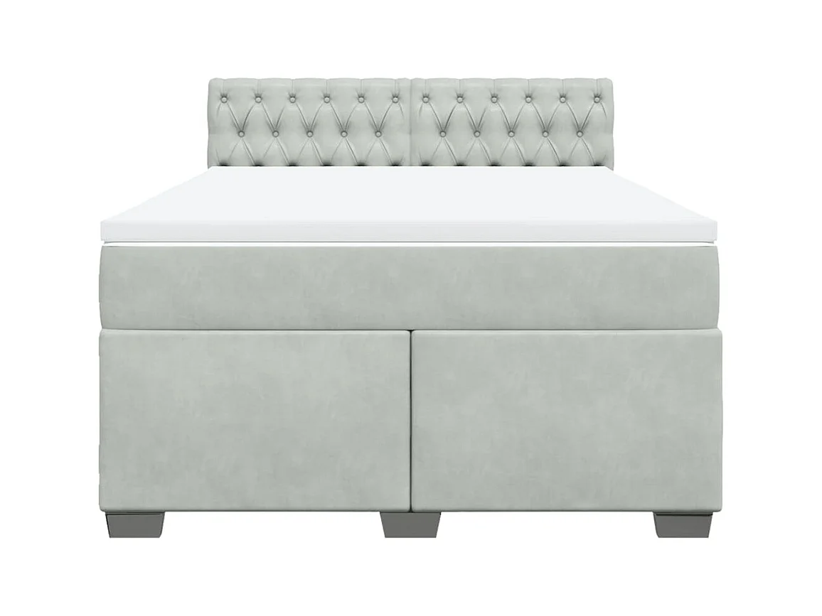 Cama box spring con colchón terciopelo gris claro 140x200 cm