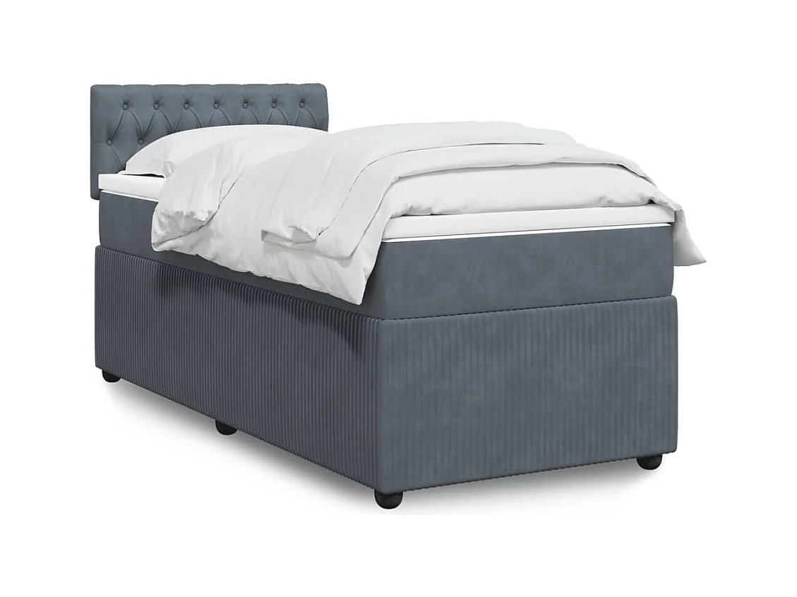 Cama box spring con colchón terciopelo gris oscuro 80x200 cm