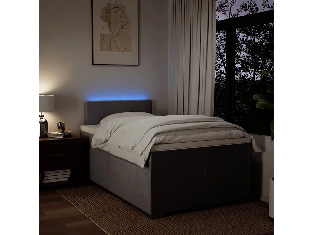 Cama box spring con colchón tela gris taupe 120x200 cm