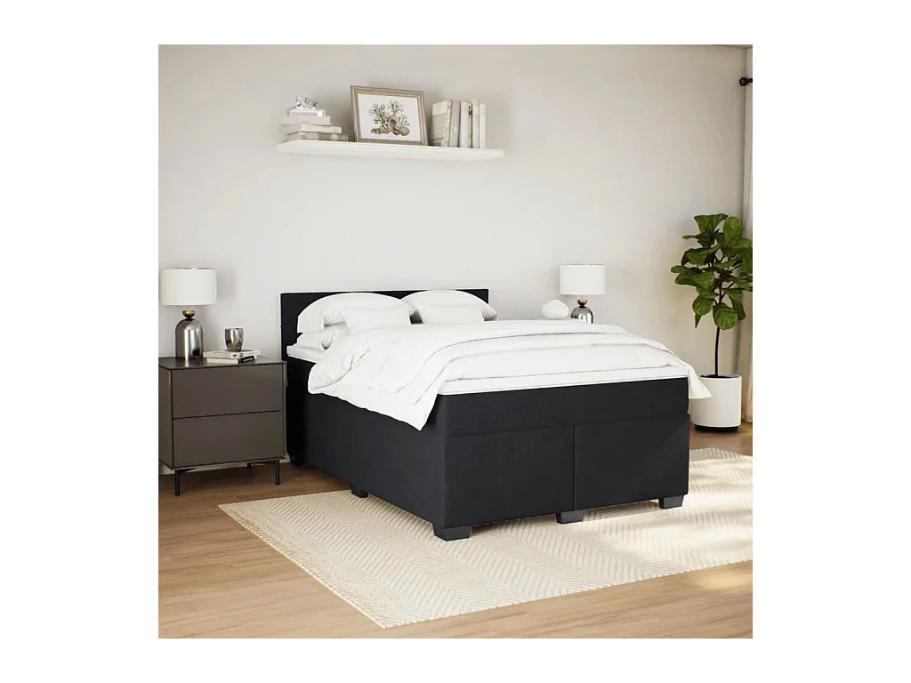 Sommier à lattes de lit avec matelas Noir 140x190 cm Velours