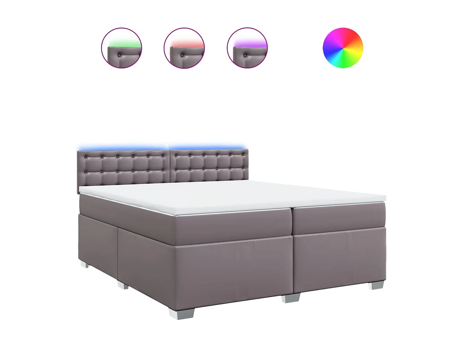 Cama box spring con colchón cuero sintético gris 200x200 cm