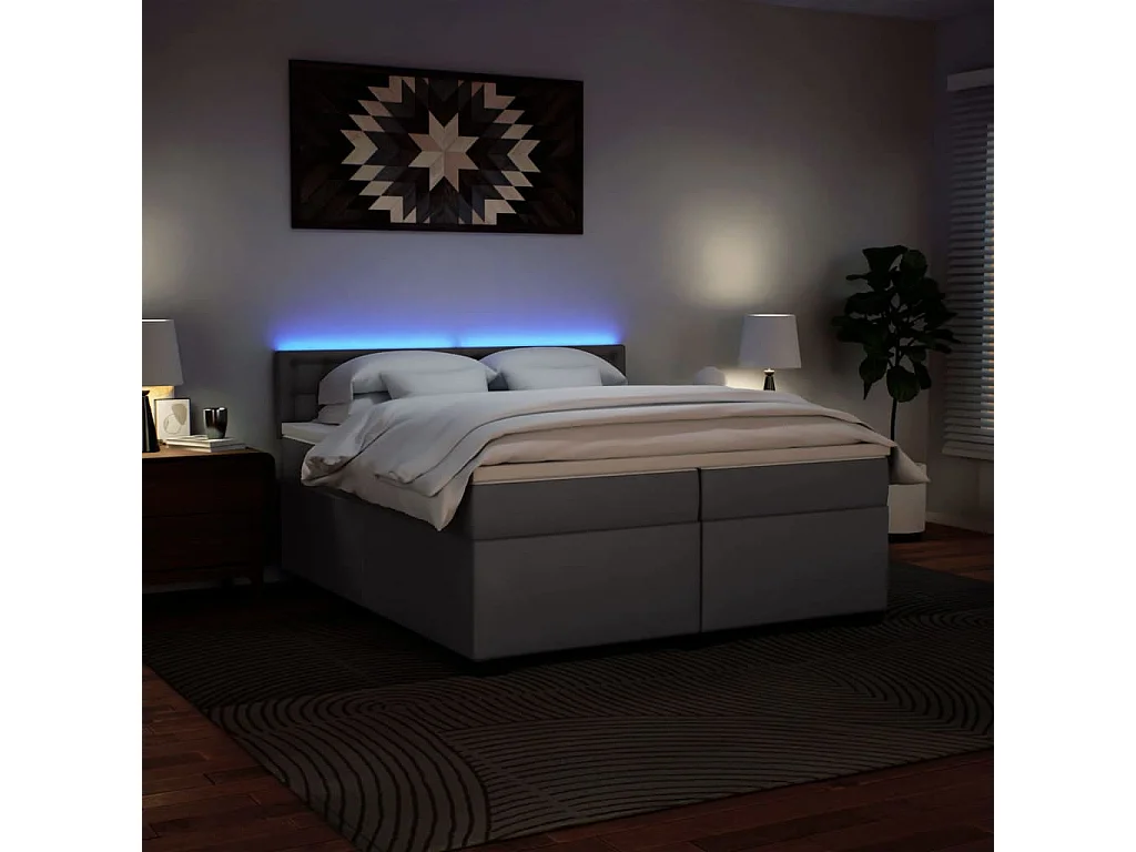 Cama box spring con colchón cuero sintético gris 200x200 cm