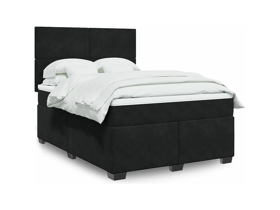 Sommier à lattes de lit avec matelas Noir 140x190 cm Velours