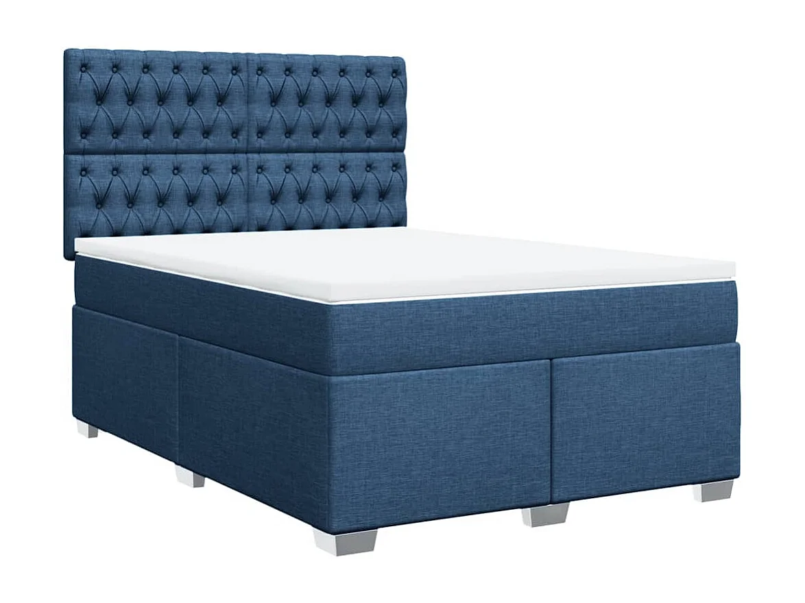 Cama box spring con colchón tela azul 140x200 cm
