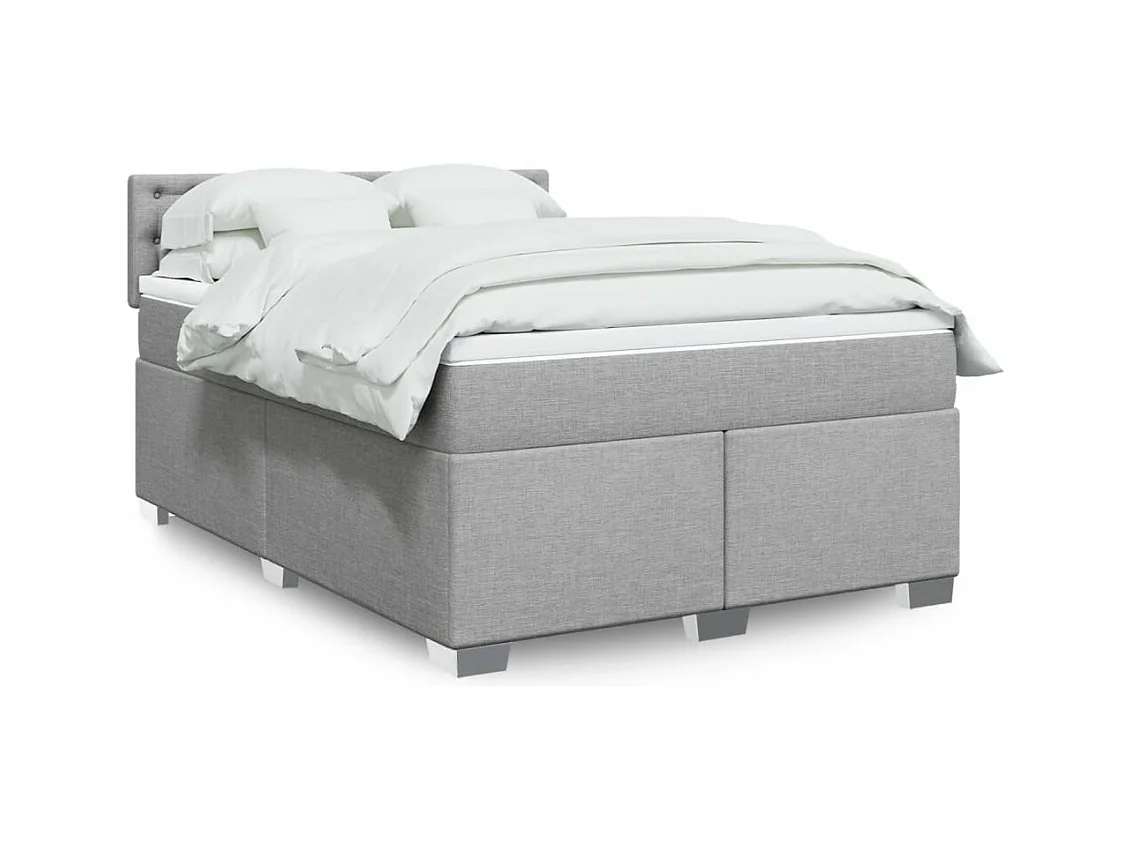 Cama box spring con colchón tela gris claro 140x190 cm