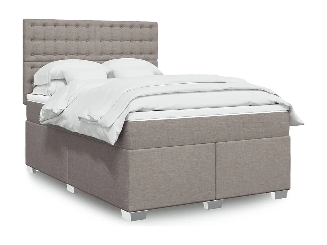 Cama box spring con colchón tela gris taupe 140x200 cm