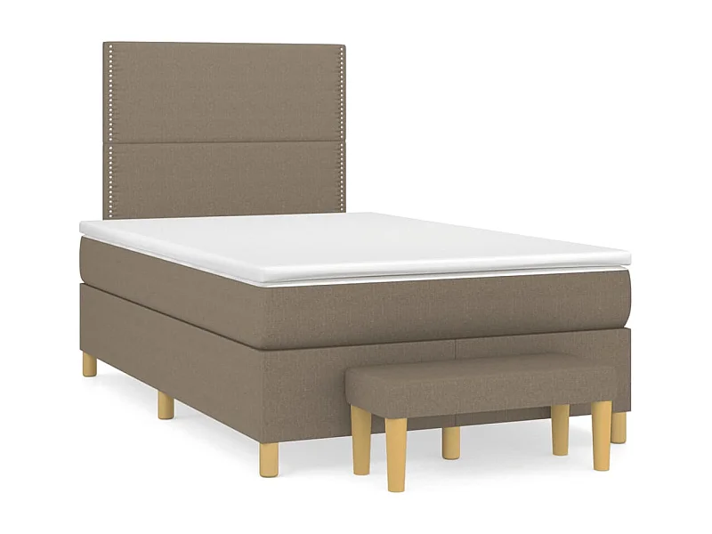 Cama box spring con colchón tela gris taupe 120x190 cm