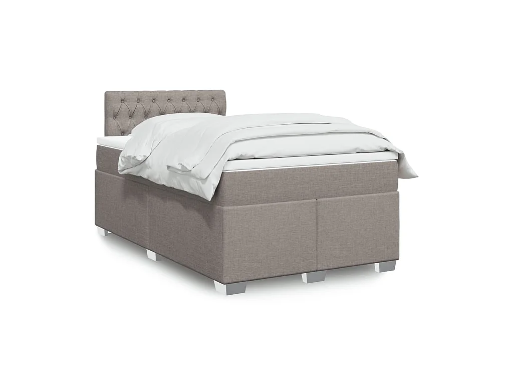 Cama box spring con colchón tela gris taupe 120x200 cm