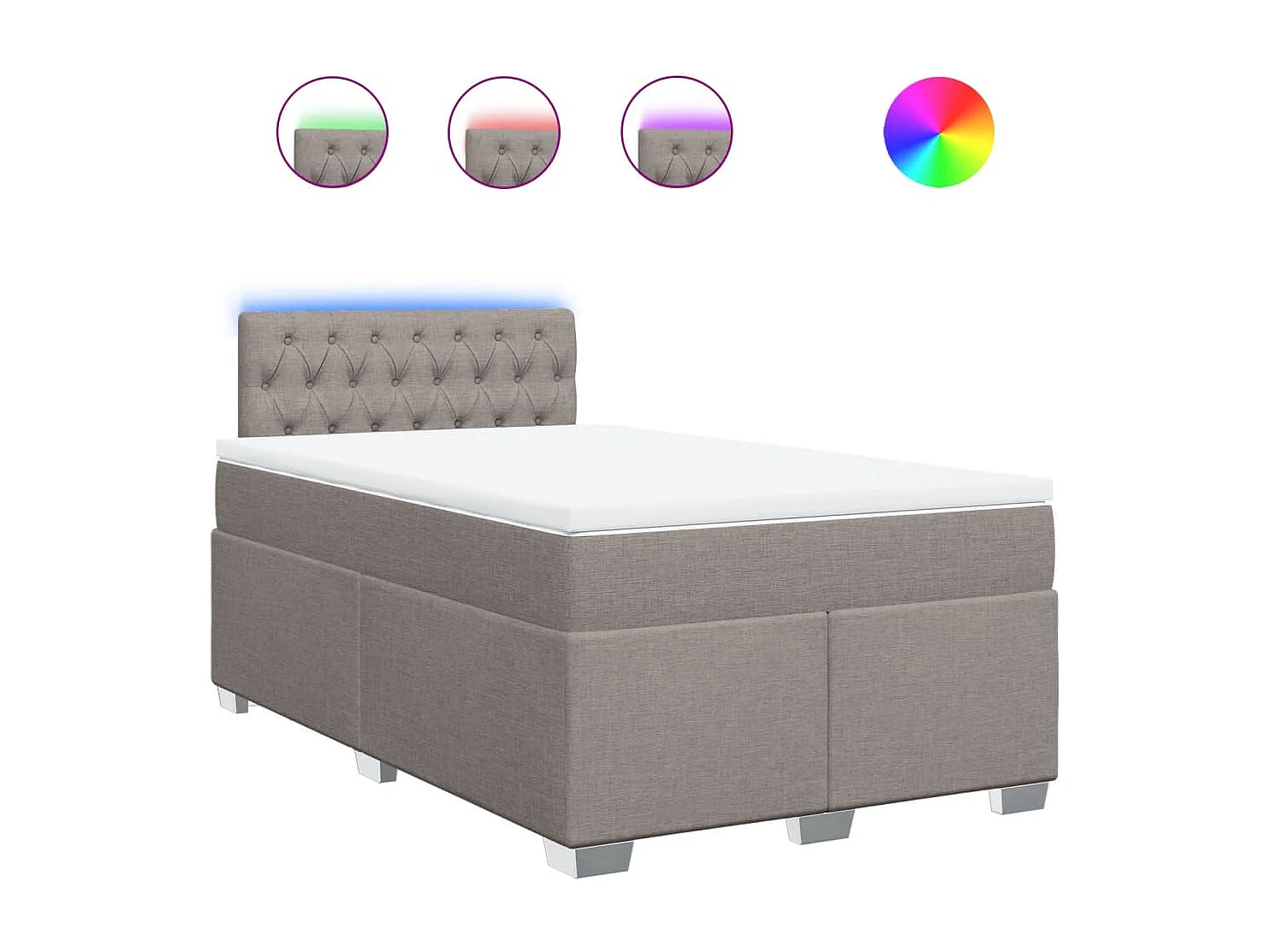 Cama box spring con colchón tela gris taupe 120x200 cm