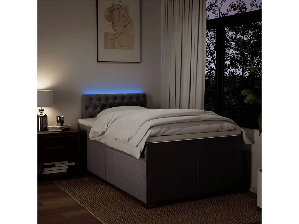 Cama box spring con colchón tela gris taupe 120x200 cm