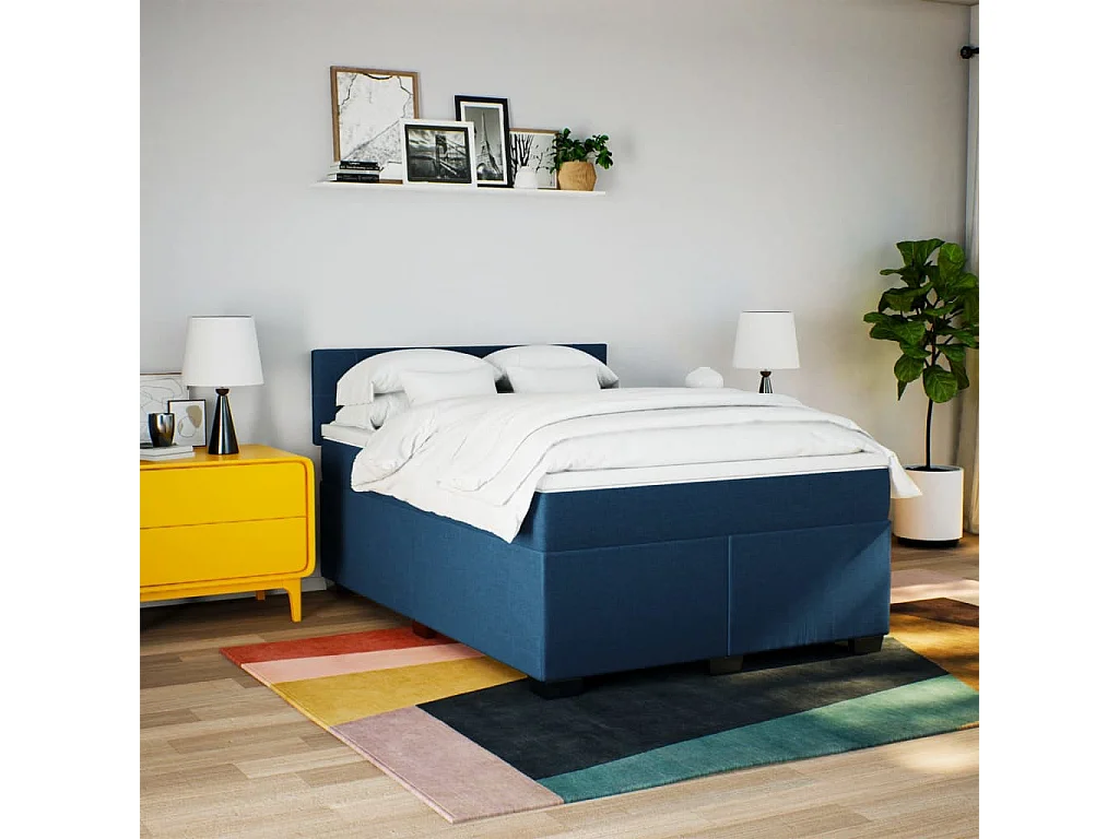 Sommier à lattes de lit avec matelas Bleu 140x200 cm Tissu