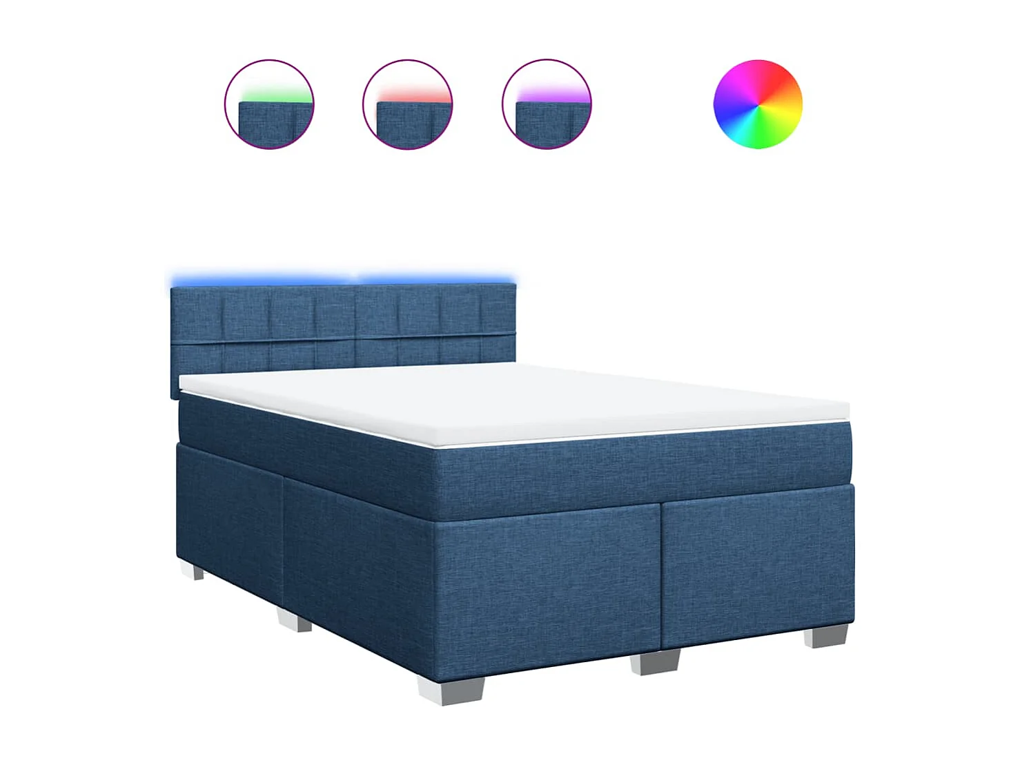 Cama box spring con colchón tela azul 140x200 cm