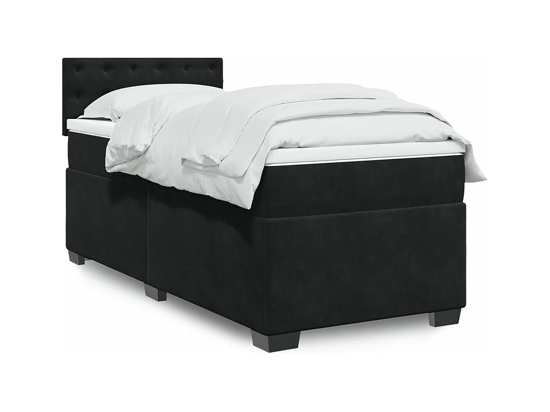Cama box spring con colchón cuero sintético negro 90x190 cm