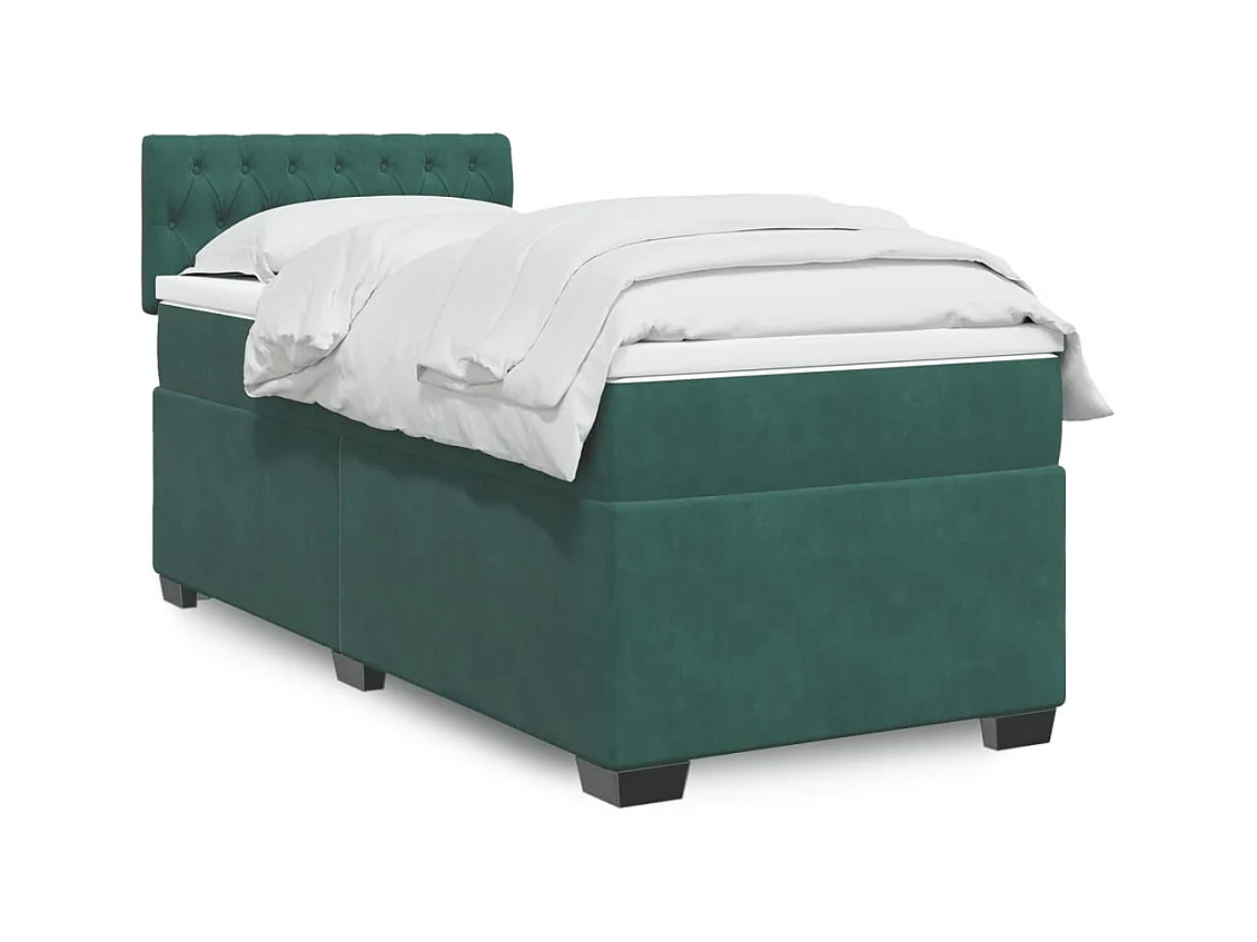 Cama com molas/colchão 100x200 cm veludo verde-escuro