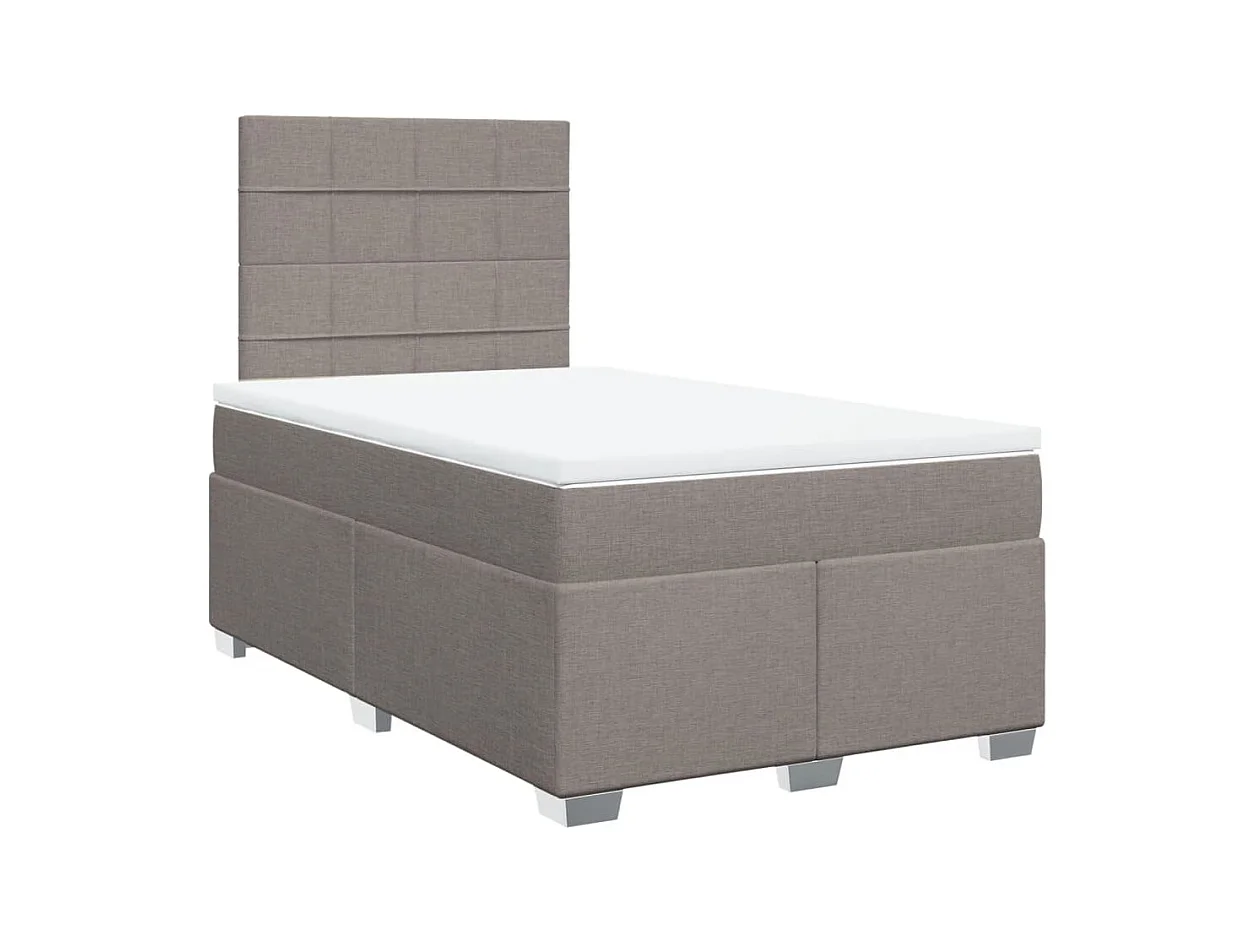 Cama box spring con colchón tela gris taupe 120x200 cm