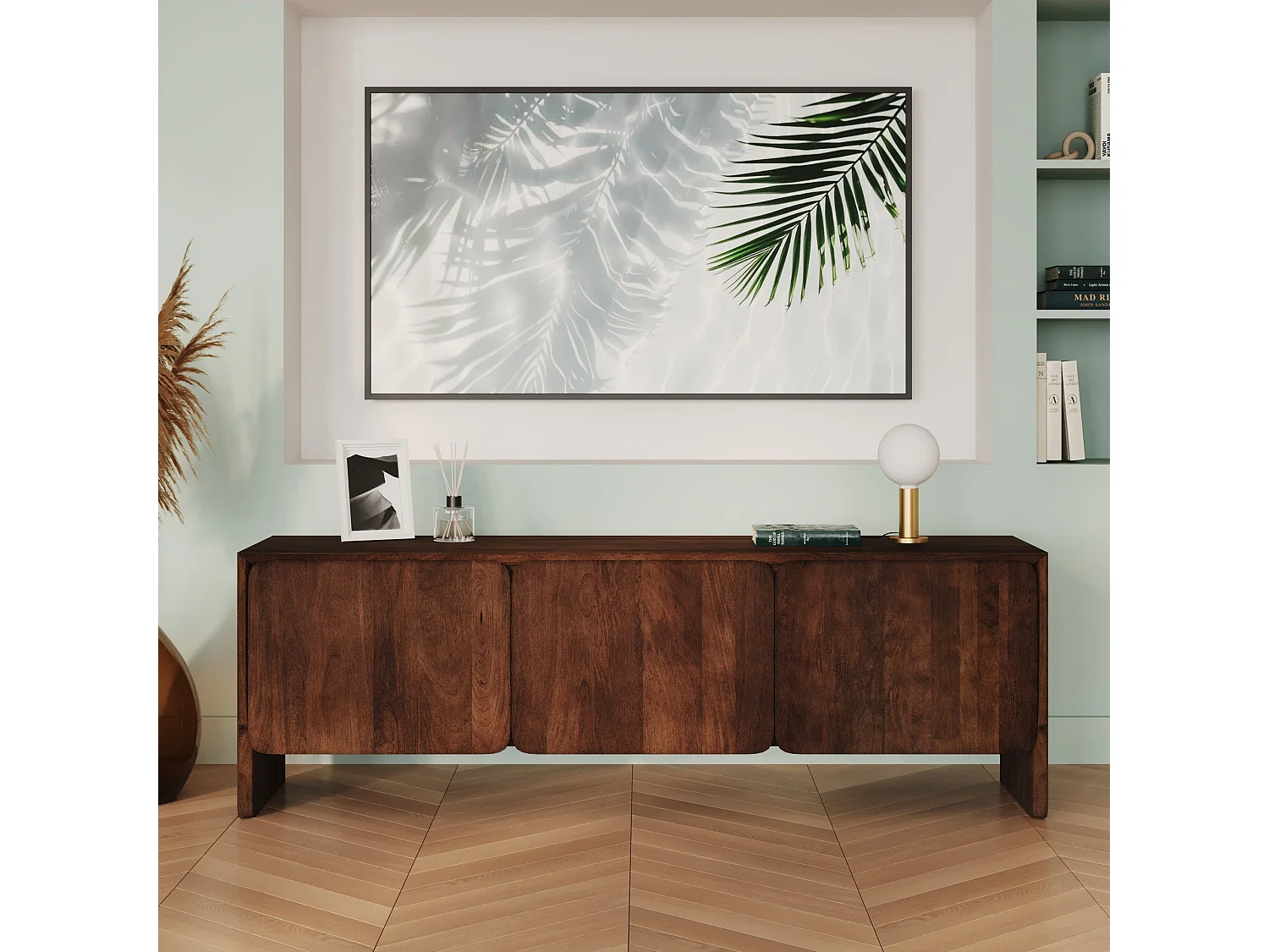 Meuble TV en bois de manguier 3 portes 150 cm - Achille