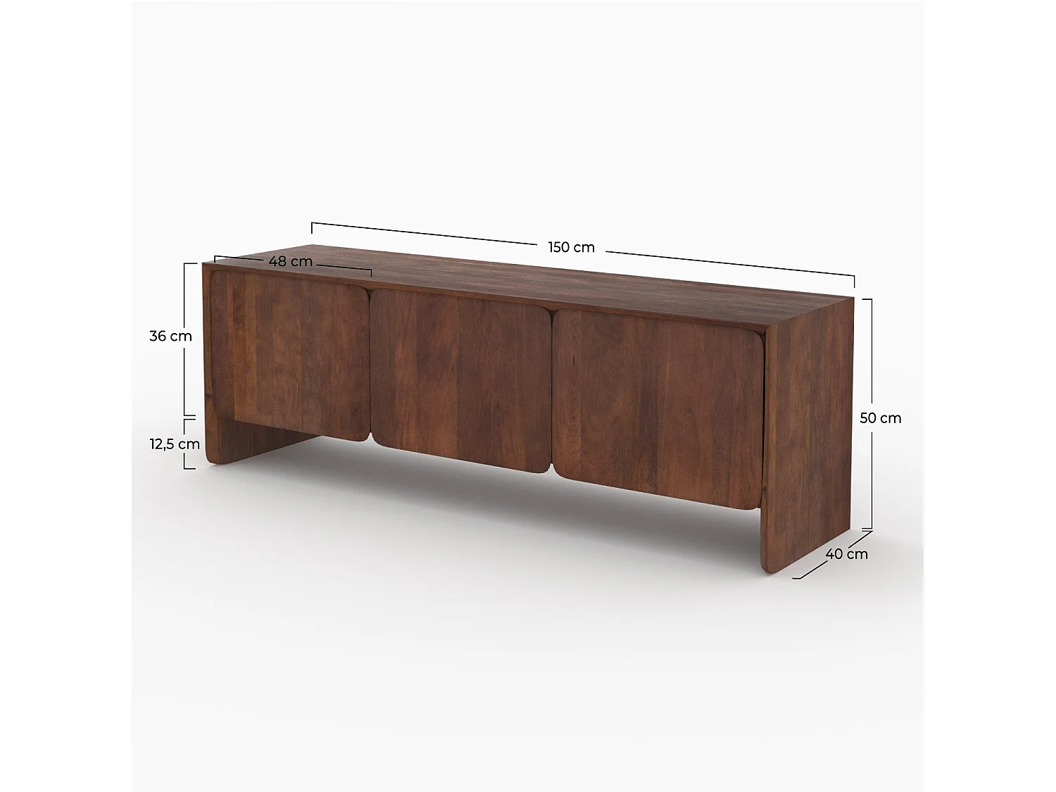 Meuble TV en bois de manguier 3 portes 150 cm - Achille