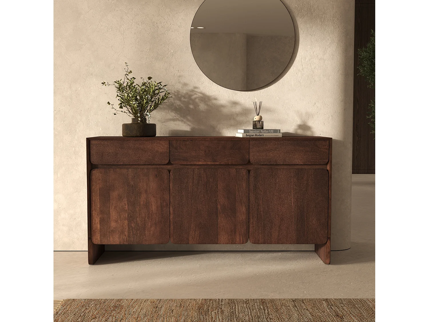 Buffet en bois de manguier avec 3 portes et 3 tiroirs - Achille